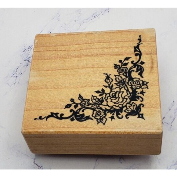 Pretty Rose Vine Corner PSX Wood Mounted Rubber Stamp E-1988 - Picture 1 of 7